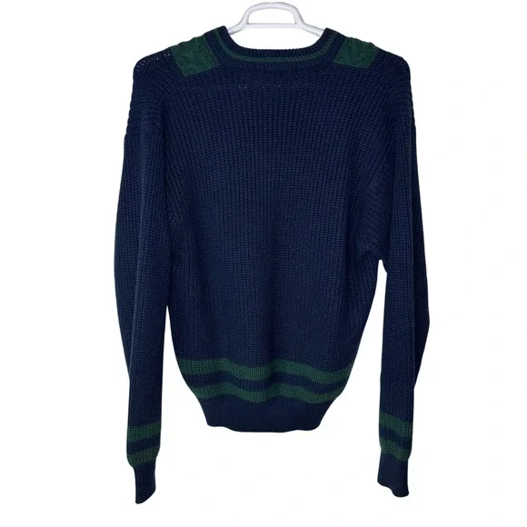 VTG Jonathan Chase Sweater Womens Large Blue Green V Neck Chunky Preppy Tennis‎ - Picture 2 of 3